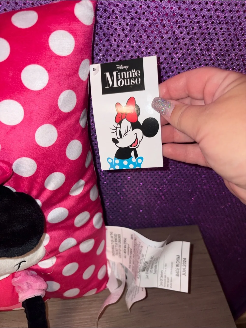 🆕💜Disney Minnie Mouse Pink Polka Dot Plush Throw Pillow Stuffed Cushion